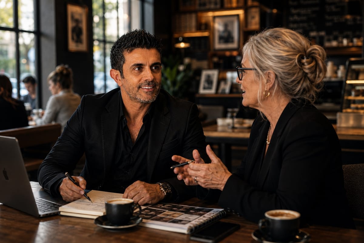 Simo Ahmadi planning an assignment with an event professional