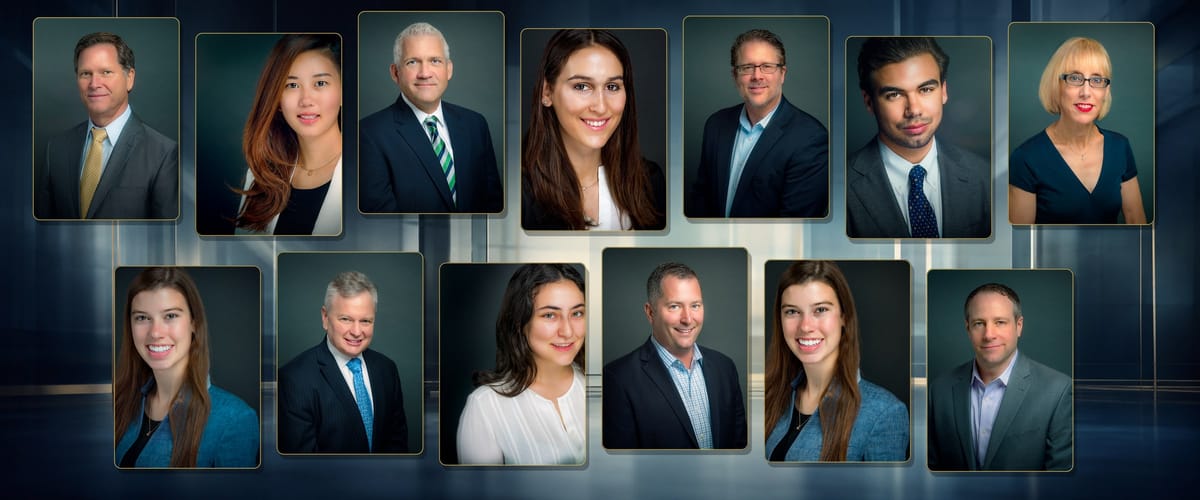Composite of twelve consistent corporate headshots photographed for professional teams and executives